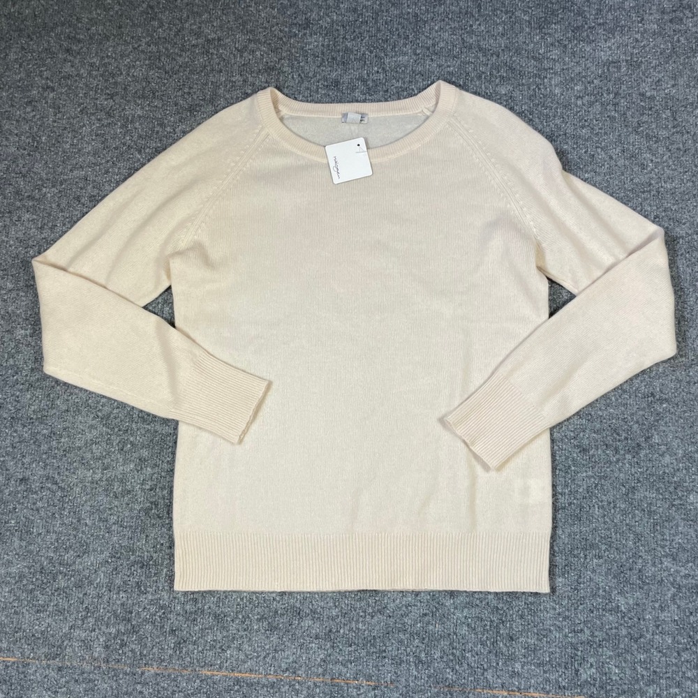 NWT Halogen Sweater Womens Medium Cream 100% Cashmere Crew Neck Raglan Pullover